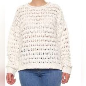 Knit Sweater Pullover Neutral Cream chunky knit Cotton blend Long sleeves DEX